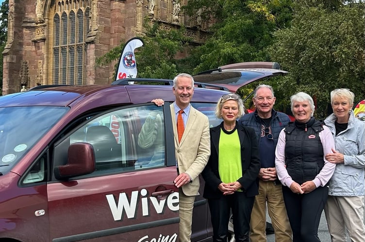 Gideon and Rachel with trustees and volunteer drivers Andy Michie, Liz Hurry and Chairman Pauline Homeshaw.